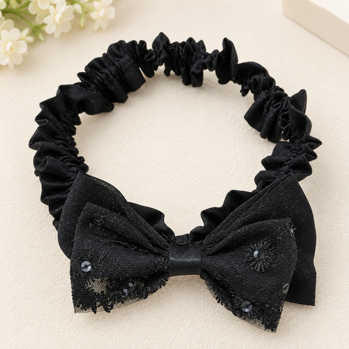 Stylish Black Organza Bow Hair Band for Baby Girls & Kids