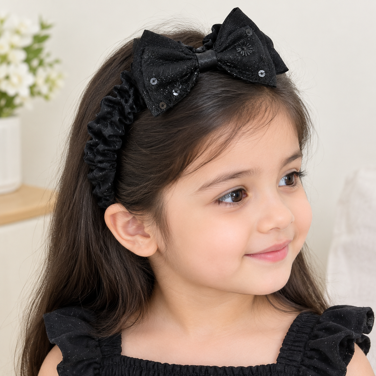 Stylish Black Organza Bow Hair Band for Baby Girls & Kids